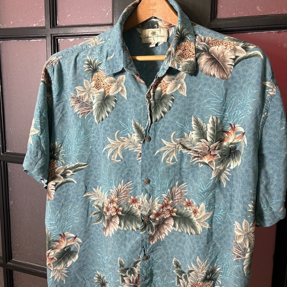 Vintage Rayon Hawaiian Shirt Mens XXL Teal Tropical Aloha Camp Collar - Picture 2 of 8